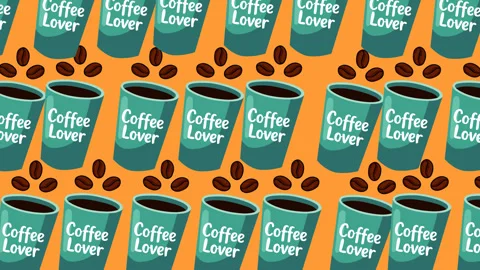 Coffee Lover Seamless Pattern Animated Motion Graphic Background Stock Footage 345236132