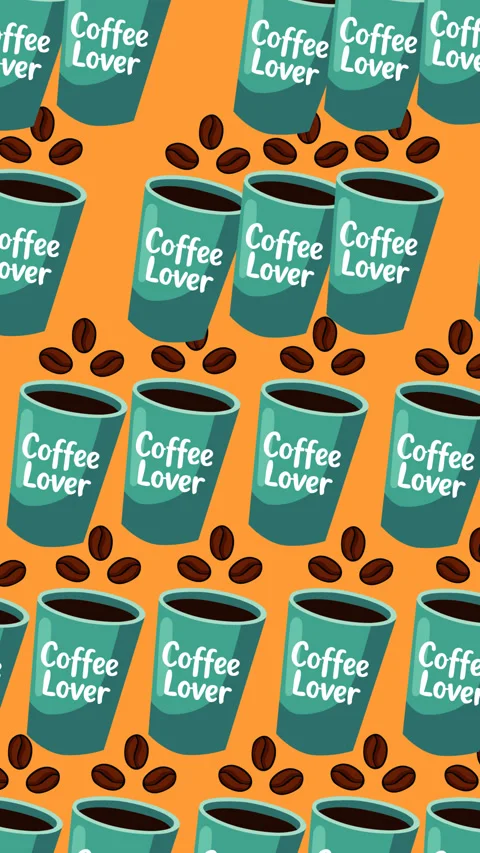 Coffee Lover Seamless Pattern with Takeaway Cups and Roasted Coffee Beans Stock Footage 345686027