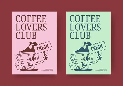 Coffee Lovers Club Flyer Vector Template For Fresh Shop Announcement Ilustración de archivo