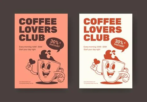 Coffee Lovers Club Flyer Vector Template For Morning Discount Promotion Stock Illustration