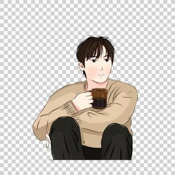 Coffee-Loving Guy with a Cup Stock Illustration