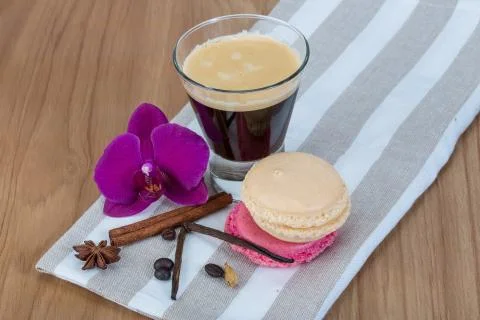 Coffee with macaroons Stock Photos