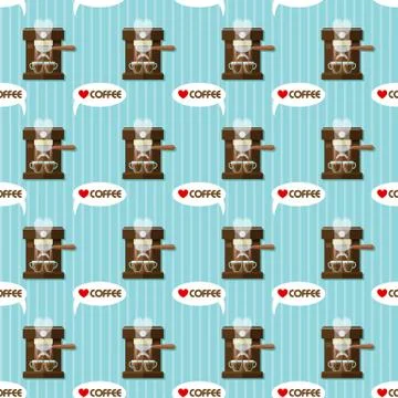 Coffee machine and coffee cups seamless pattern Stock Illustration
