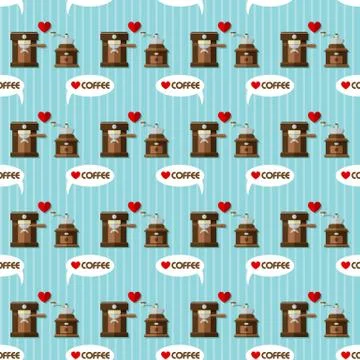 Coffee machine and coffee grinder seamless pattern Stock Illustration