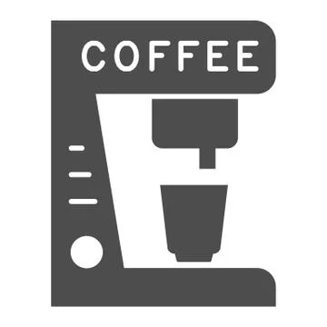 Coffee machine and cup solid icon. Kitchenware for making hot drink symbol Stock Illustration