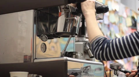 Coffee machine and young woman's Barista Stock Footage 54749559