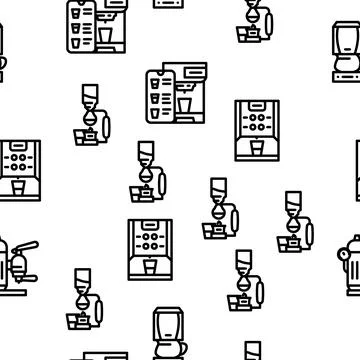 Coffee Machine Barista Equipment Vector Seamless Pattern 스톡 일러스트