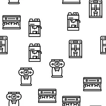 Coffee Machine Barista Equipment Vector Seamless Pattern Stock Illustration