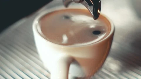 Coffee machine. Barista make coffee latte art with espresso machine in cafe vint Stock Footage 133903587