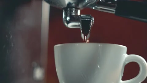 Coffee machine. Barista make coffee latte art with espresso machine in cafe vint Stock Footage 133904449