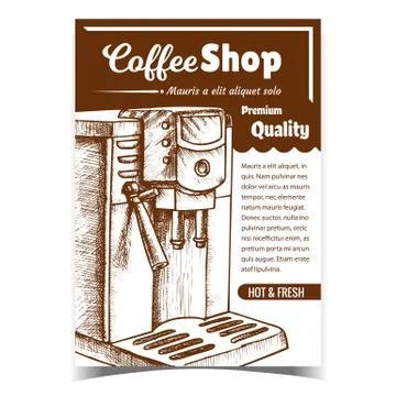 Coffee Machine For Brew Hot Drink Poster Vector Stock Illustration