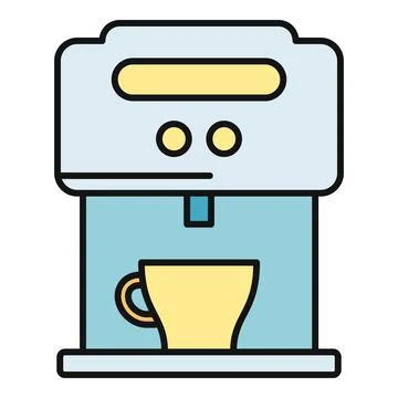 Coffee machine brewing espresso into yellow cup icon Illustrazione stock
