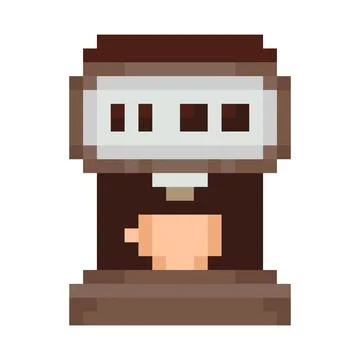 Coffee machine brewing hot espresso pixel art style graphic illustration beige Stock Illustration