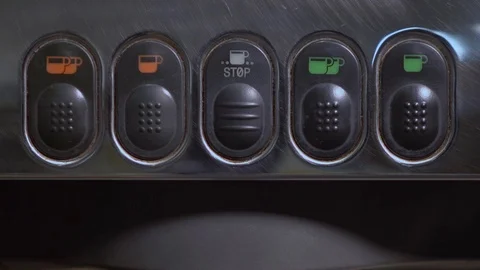Coffee machine button panel. Barista press button. Vídeos de archivo 116959218