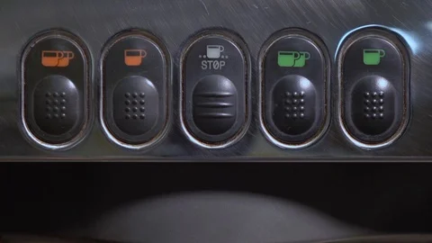 Coffee machine button panel. Barista press button. Stockbeeldmateriaal 116959258