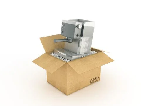 Coffee machine in cardboard box Stock Illustration