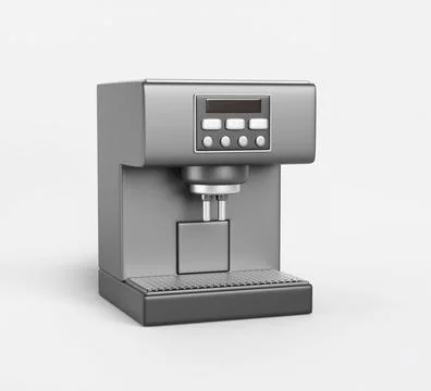 Coffee machine cartoon 3d render icon. Silver automatic espresso cappuccino Illustrazione stock