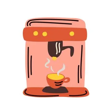 Coffee machine cartoon vector illustration. Front view of coffee machine. Kit Stock Illustration