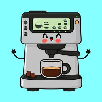 Coffee machine character making espresso fresh brew Stock Illustration