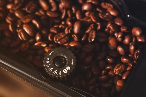 Coffee machine, coffee bean container, top view, close-up, no people, rustic Stock Photos
