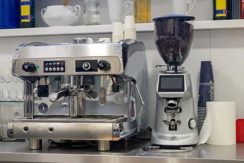 Coffee machine in a coffee shop. Stock Photos