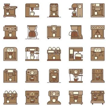 Coffee Machine creative icons set. Coffeemakers signs Stock Illustration