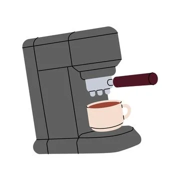 Coffee machine with cup. Hand drawn elements for cafe menu, coffee shop. Vector Stock Illustration