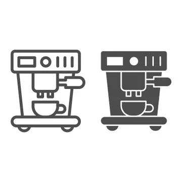 Coffee machine with cup line and solid icon, Coffee time concept, kitchen Stock Illustration
