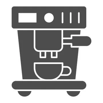 Coffee machine with cup solid icon, Coffee time concept, kitchen appliances sign Stock Illustration