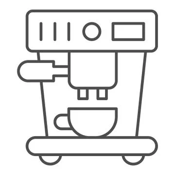 Coffee machine with cup thin line icon, Coffee time concept, kitchen appliances Stock Illustration