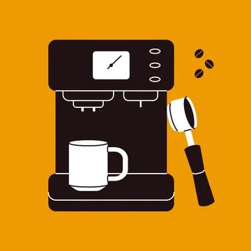 Coffee machine. Device for espresso with cup, cartoon doodle barista tool Illustrazione stock