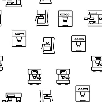 Coffee Machine Device Vector Seamless Pattern 스톡 일러스트