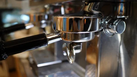 Coffee machine dispenser in cafe restaurant Stock Footage 93882546