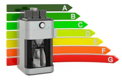 Coffee machine with energy efficiency chart, 3D rendering イラスト素材