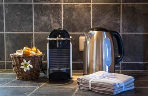 Coffee machine for espresso and kettle Stock Photos