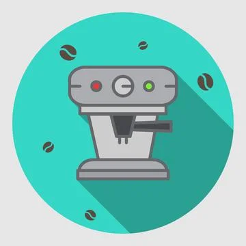 Coffee machine flat square icon with long shadows. Stock-Illustration