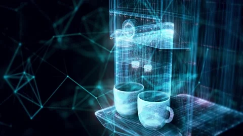 Coffee machine hologram Close up 4k Stock Footage 150399898