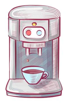 Coffee Machine, Hot Drink Brew Equipment Isolated Stock Illustration