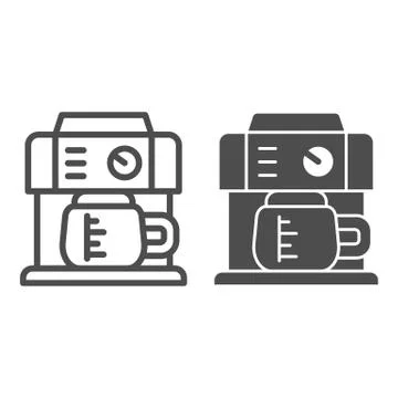 Coffee machine with kettle line and solid icon, Coffee time concept, kitchen Stock Illustration