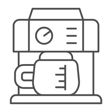 Coffee machine with kettle thin line icon, Coffee time concept, kitchen Stock Illustration