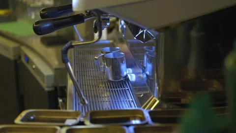 Coffee machine with lighting in a restaurant kitchen Stock Footage 247020842