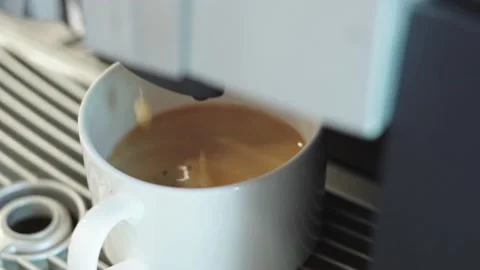 Coffee machine machine makes espresso and ristretto in the morning. Hot, aromati Stock Footage 223227927