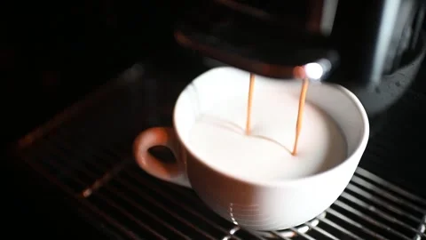 Coffee machine making cappuccino, view from above Stock Footage 266252638