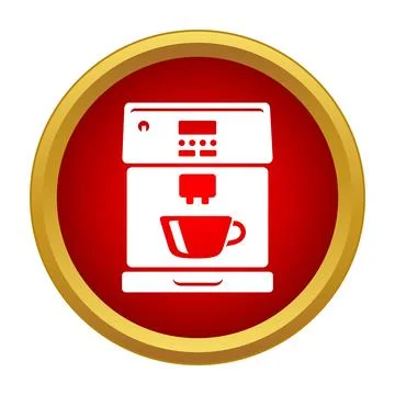Coffee machine making coffee in red icon background Stock Illustration