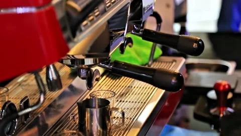 Coffee machine is making delicious coffee with barista Stock Footage 293167671