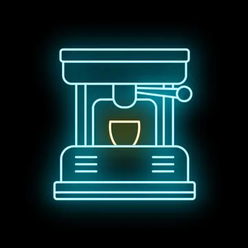 Coffee machine making refreshing espresso with bright glowing neon lines Stock Illustration