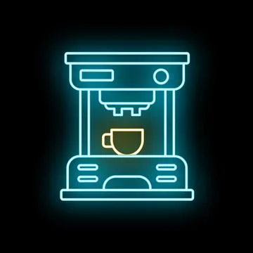 Coffee machine neon glow icon brewing beverage Illustrazione stock