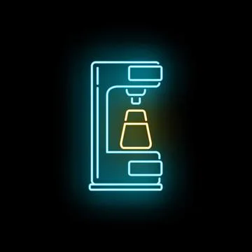 Coffee machine neon glow icon on black background Stock Illustration