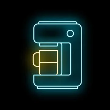 Coffee machine neon icon glowing on black Stock Illustration