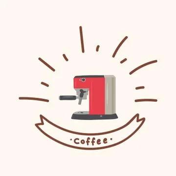 Coffee machine poster in the Doodle circle. Drawn in a flat style for a coffee Stock Illustration